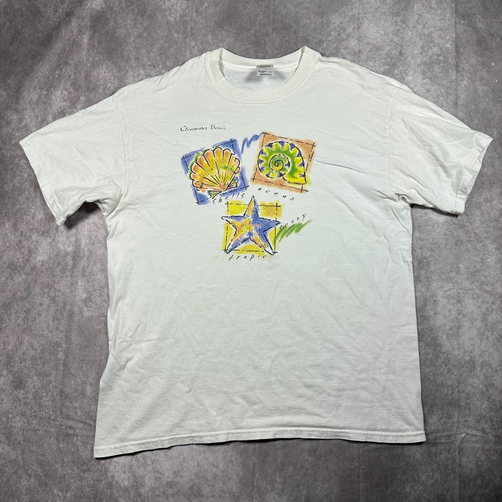 Vintage 90s Anvil Clearwater Beach Florida Graphic T Shirt White Men XL USA Made
